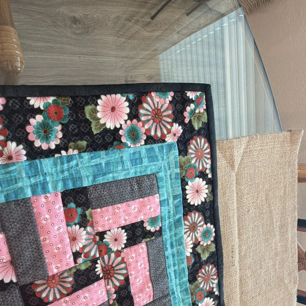 Handmade Quilted Patchwork Floral Table Runner Rectangular Multicolor 36x18